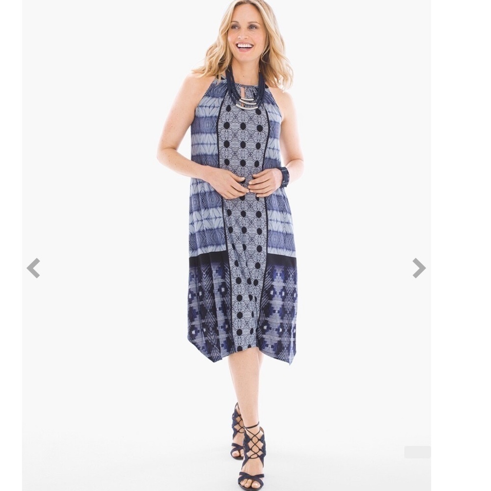 CHICO’S Tie-Dye Halter Midi Dress Navy blue boho women’s size S